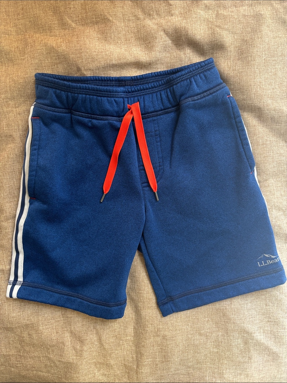 L.L. Bean Navy Boys' Shorts with Red Drawstring and White Side Stripes